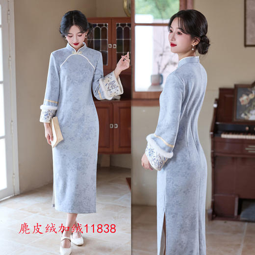 麂皮绒加绒长款，倒大袖旗袍GX-11838 商品图0