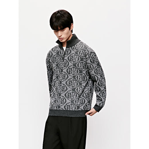 GXG男装 半开襟毛衣满印设计针织衫通勤高领毛衫 2025年冬季新品 商品图2