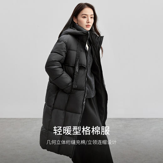 【内购】运动潮流中长款棉服外套女2024冬装新款流行连帽防风保暖面包服-W44M58169 商品图2