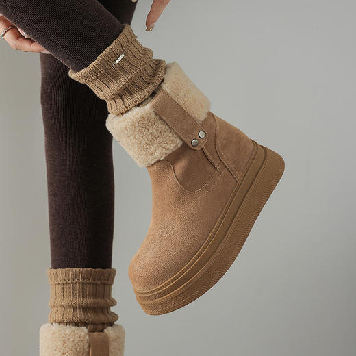 OLD 13401休闲保暖时尚圆头松糕底中跟短筒短靴子舒适雪地靴 商品图0