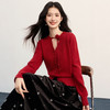 【11/19新品】熙世界氛围感立体花朵系带红色毛衣开衫女秋冬独特别致羊毛针织衫 商品缩略图1