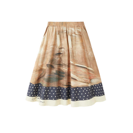 谜底原创印花半裙2025冬季新品纯棉亲肤A型大摆中长裙女254MB1704 商品图4