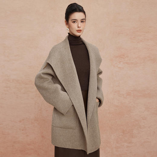 QH913斯尔丽25新款软糯经典翻领欧范OL气质中长款大衣 商品图6