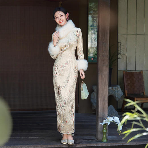 新中式素雅丝绒，长袖毛绒旗袍LY25165 商品图3