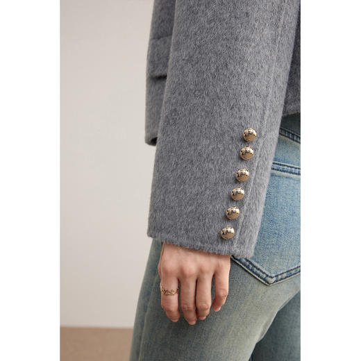 【内购】【100%绵羊毛】优雅气质通勤圆领金属蘑菇扣长袖厚保暖双面呢外套-W54OG3691X 商品图1