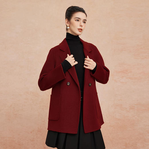 QH908斯尔丽2025新款软糯滑爽一手长及臀时尚减龄H型双面呢羊毛大衣 商品图2