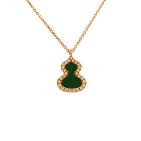 【95新】Qeelin麒麟Wulu系列18K玫瑰金镶钻翡翠petite wulu葫芦项链031125TJ26