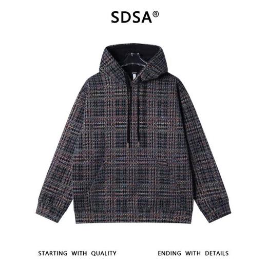 WY1340SDSA男士秋冬新款痞帅男装美式复古彩色格子抽绳连帽卫衣宽松潮流 商品图1