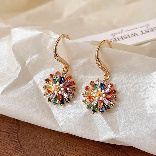 新款彩色锆石烟花耳钩耳环女小众设计轻奢高级感耳钉气质百搭耳饰 商品图1