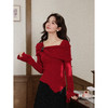鹿向南「都市丽人」红色长袖毛针织衫秋冬不规则设计感时尚上衣女 商品缩略图1
