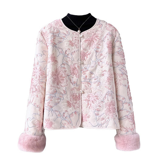 SR 913新中式水貂毛羽绒服皮草钉珠绣花气质鹅绒重工外套 商品图4