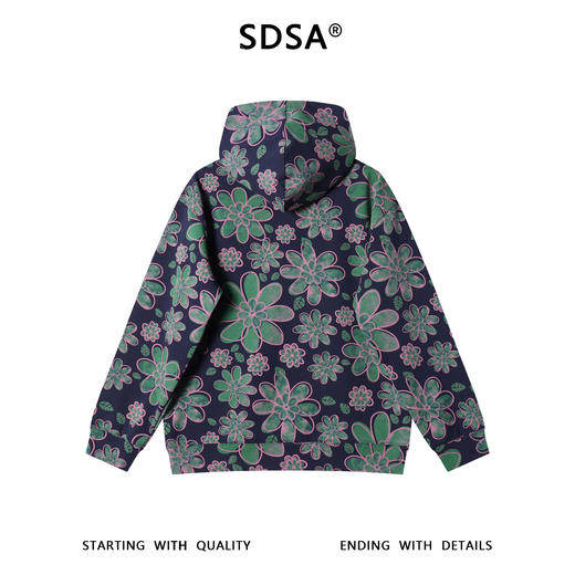 WY1349SDSA男士秋冬新款痞帅男装简约撞色花朵连帽卫衣宽松百搭套头上衣 商品图5