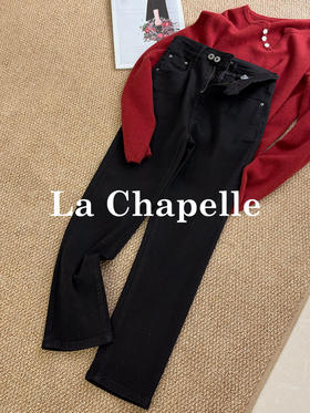 会员福利【12oz高弹+衣橱必备】拉夏贝尔/La Chapelle高腰两粒扣显瘦铅笔裤小脚裤牛仔裤