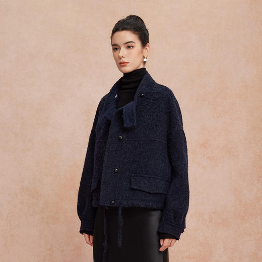 QH911斯尔丽25新款含苏力羊毛颗粒质感宽松斗篷感配同面料时尚羊毛大衣 商品图8