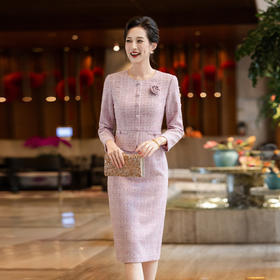 2025秋新款礼服 小香风荷叶边婚庆婚宴妈妈喜婆婆连衣裙