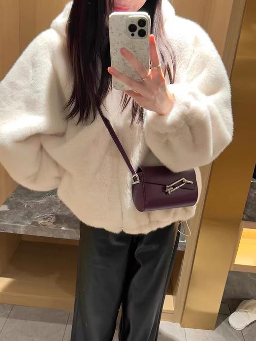 不掉绒法兰绒连帽立领天鹅绒皮草外套 商品图2