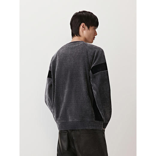 GXG男装 圆领卫衣雪尼尔撞色拼接长袖内搭上衣 2025秋季新品 商品图3