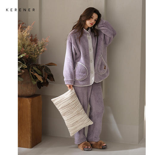 可人儿原创冬季舒棉绒女士睡衣韩系加厚保暖可外穿珊瑚绒家居服 商品图0