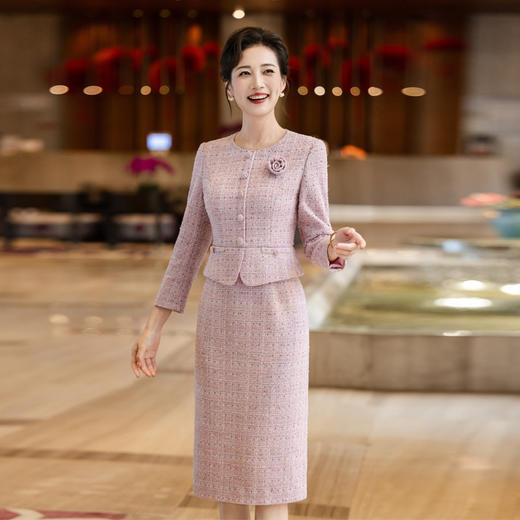 2025秋新款礼服 小香风荷叶边婚庆婚宴妈妈喜婆婆连衣裙 商品图1