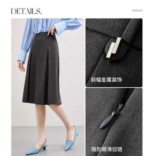 【内购】梨型遮胯显瘦通勤中裙百褶半身裙-153QB3782X 商品图3