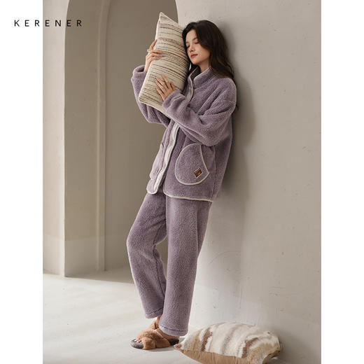 可人儿原创冬季舒棉绒女士睡衣韩系加厚保暖可外穿珊瑚绒家居服 商品图2