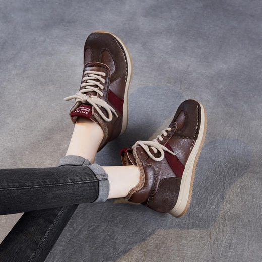 真皮高帮羊羔绒阿甘鞋，加绒短靴平底舒适休闲运动德训鞋ZM258672CR 商品图2