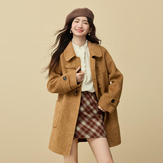 【11/19新品】熙世界法式浪漫木耳边立领衬衫女2025秋冬季优雅气质通勤磨毛衬衣 商品图4