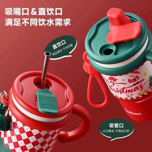 圣诞氛围感拉满🔔高颜值咖啡保温杯 圣诞节双饮水杯 女生大容量把手带吸管杯 随行杯子 商品图1