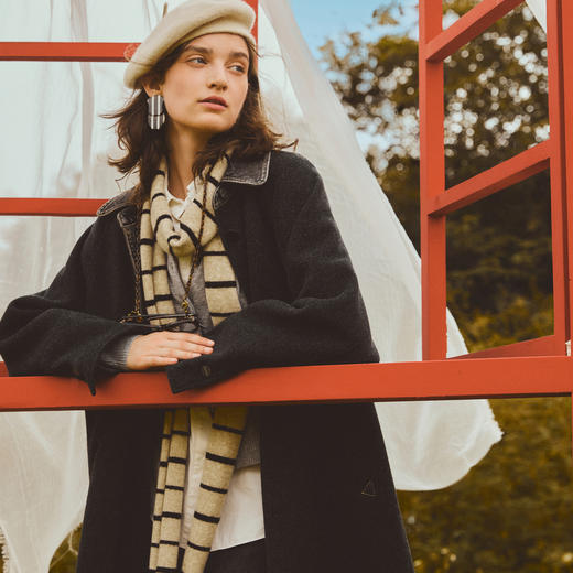 谜底大廓形大衣长袖2025冬季新品绵羊毛复古牛仔拼接女254MD1708 商品图2