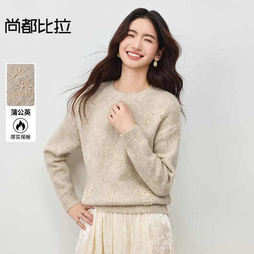 【内购】【蒲公英珠绣】时尚洋气圆领宽松落肩显瘦含绵羊毛软糯弹力厚毛衣-W54EE3854 商品图0