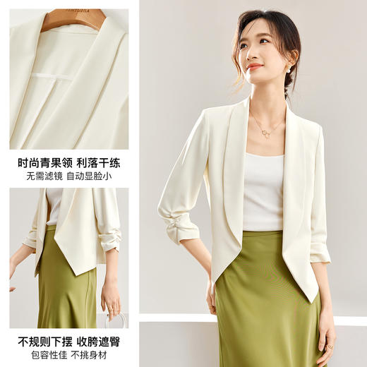 【内购】小众设计别致西装领带肩垫袖子抽褶小个子短款垂感西装-141X53313 商品图2