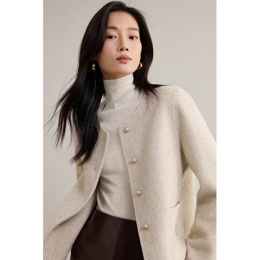 【内购】【7色可选】英伦风优雅通勤蘑菇扣短款厚保暖绵羊毛双面呢外套-W54OG3690X 商品图1