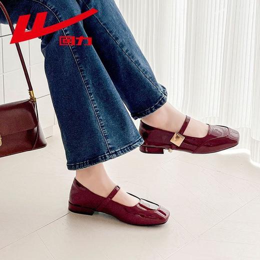 回力女鞋2025秋季爆款高级感浅口皮鞋女一字法式玛丽红色单鞋方头 商品图8