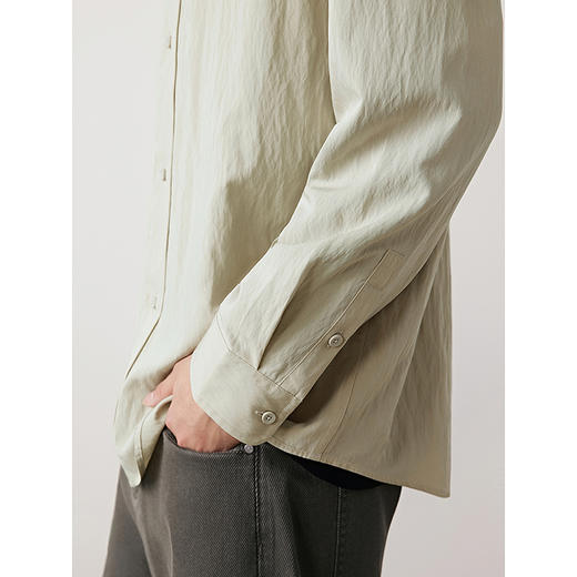 GXG男装 微皱棉感长袖衬衫休闲通勤男衬衣简约外套 2025秋季新品 商品图3