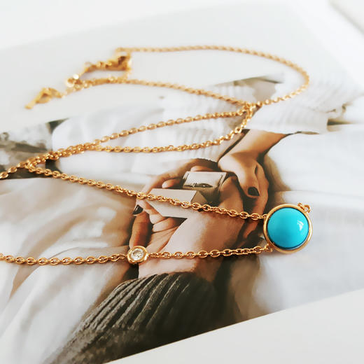 【95新】Piaget伯爵Possession时来运转系列G33PB500 18K玫瑰金镶钻绿松石时来运转项链031125TJ24 商品图3