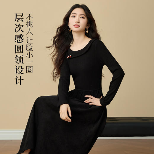 【年货节】熙世界优雅赫本风黑色针织连衣裙女冬季新款法式配大衣的掐腰裙子 商品图2