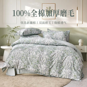多喜爱 全棉磨毛套件【100%全棉加厚磨毛】【进口磨毛技术】【保暖不易掉毛】叶韵悠眠