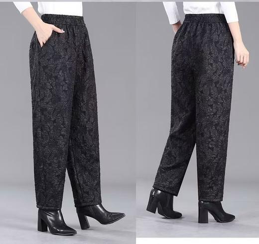 中老年妈妈加绒加厚提花哈伦裤新款高腰宽松大码洋气时尚休闲女裤 商品图0