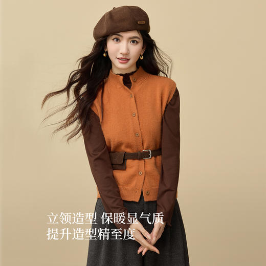 【11/19新品】熙世界琥珀橘色针织背心马甲女2025年秋冬新款单排扣无袖毛衣开衫 商品图2