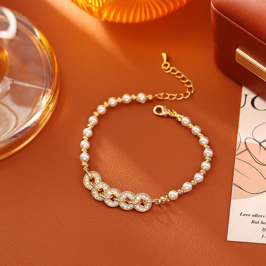 爆款五帝钱锆石珍珠手链高级感时尚招财钱串子手饰流行民族风手串 商品图3