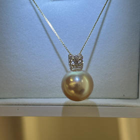 【甄珠贝】12-13mm南洋金珠吊坠 方糖款 镜面光 18K金配件 ji亮 镶嵌处微瑕其他无暇