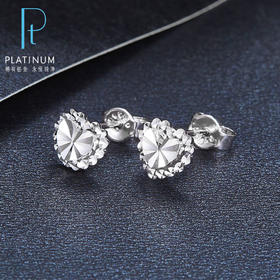 【限时8.8折】【线上铂金馆】PT950 【国际铂金协会】铂金仿钻车花爱心耳钉（直针配铂金耳迫）(BES00052),(预售产品下单后不退款不退货不换货不补差价)