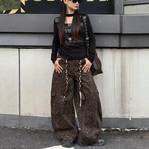 NC松紧腰抽绳豹纹阔腿裤50907（咖啡）秋季153240100321 商品图2