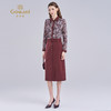乔万尼2025冬酒红色复古印花假两件拼接气质长袖连衣裙ED4E708 商品缩略图3