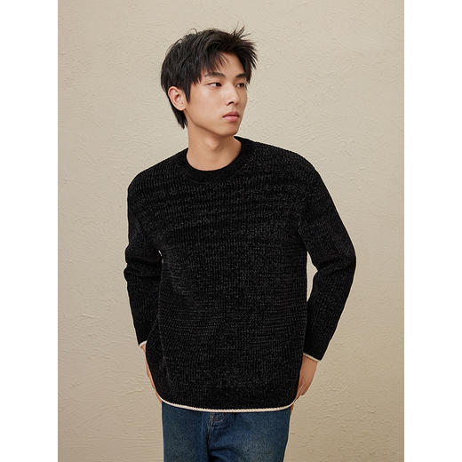 2024秋冬新品GXG男士纯色圆领休闲毛衣男百搭毛衫内搭线衫 商品图3