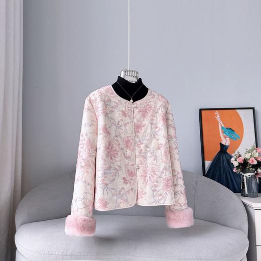 SR 913新中式水貂毛羽绒服皮草钉珠绣花气质鹅绒重工外套 商品图2