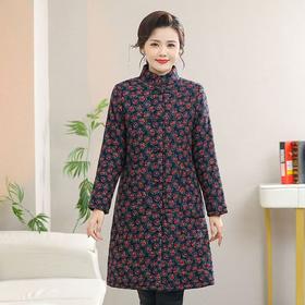 妈妈装秋冬新款中长棉袄中老年女士民族风立领唐装棉衣服加厚外套