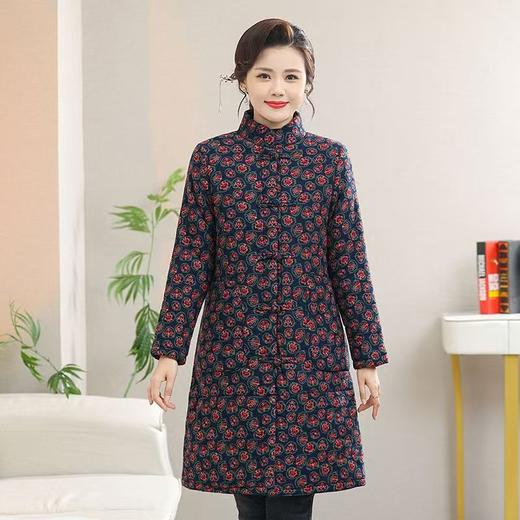 妈妈装秋冬新款中长棉袄中老年女士民族风立领唐装棉衣服加厚外套 商品图0