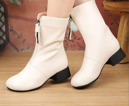 真皮软底中筒靴女冬季新款鞋子妈妈加绒棉靴靴子复古牛皮女靴 商品图2