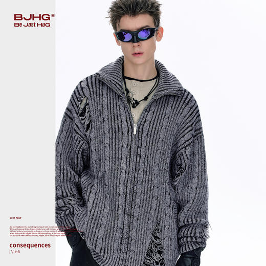BJHG不计后果复古做旧毛衣男款冬季新款重磅仿牛仔水洗保暖外套女 商品图4